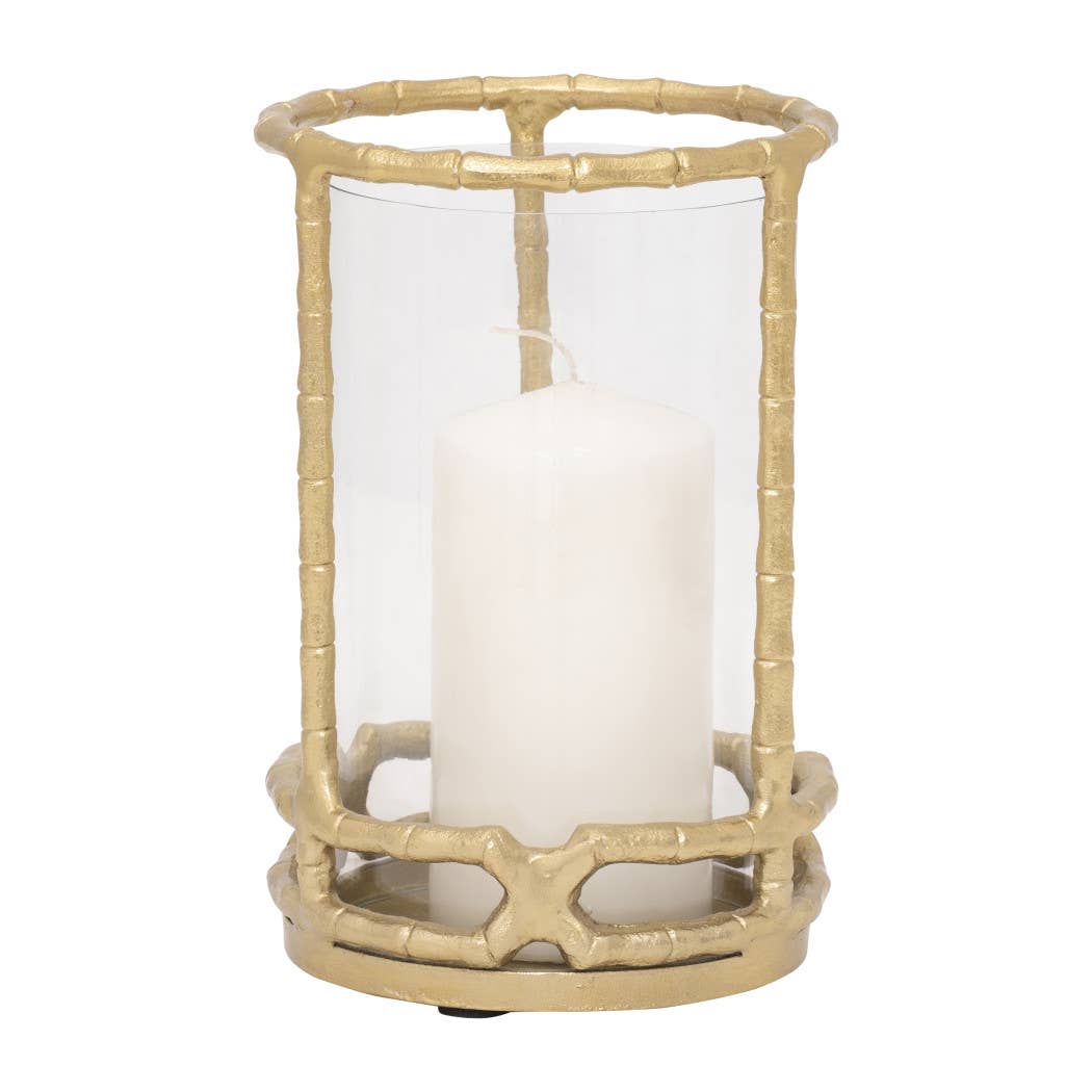 Sagebrook Home - Hurricane Candle Holder - Gold Metal Cylinder