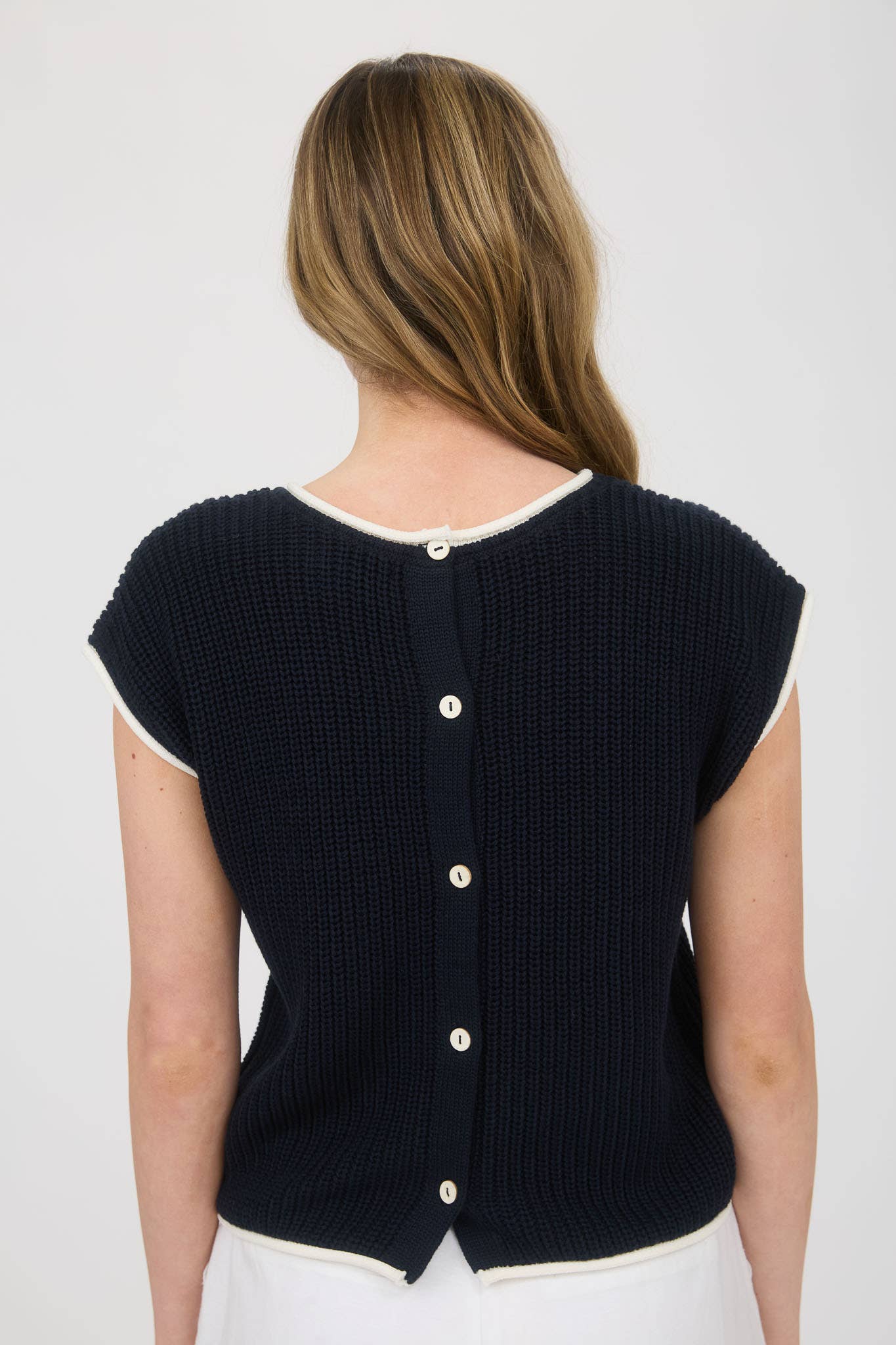 Contrast Trim SS Knit Sweater