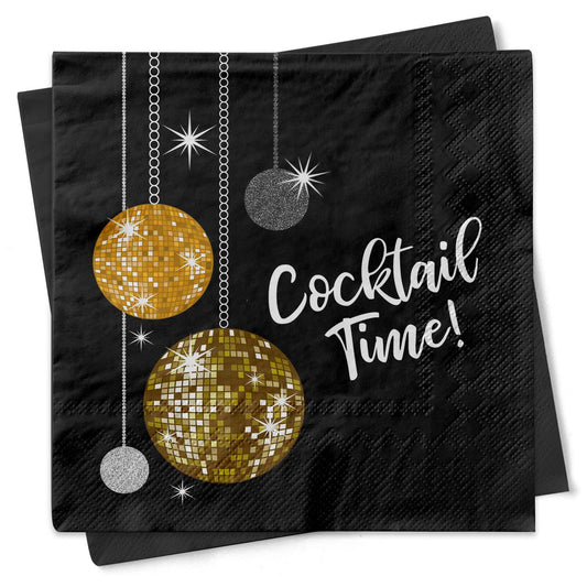 Mod Lounge Paper Company - Black and Gold Disco Ball Cocktail Beverage Napkin