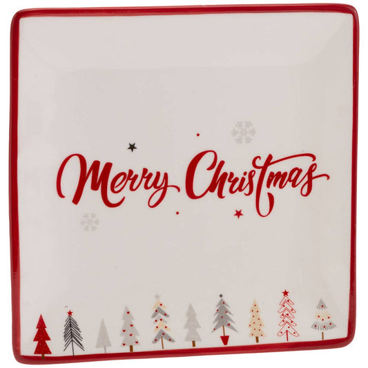 Festive Trees Merry Christmas Tapas Ceramic Plate Christmas