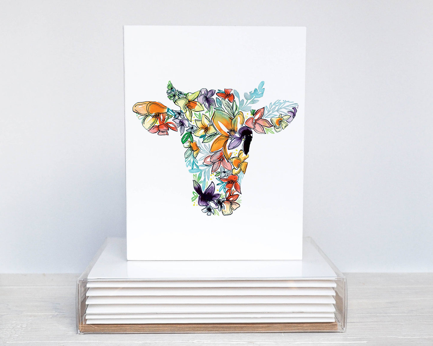 Cow Floral Note Card Stationery Set