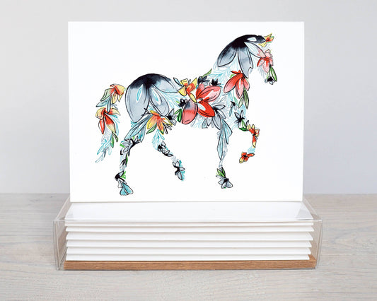 Horse Floral Note Card Stationery Set