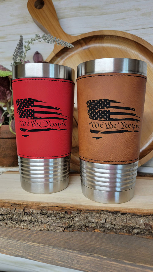 Distressed Flag "We the People" Leather Tumbler: Rawide