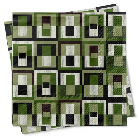 Mod Lounge Paper Company - Geometric Square in Rectangle Green Cocktail Napkin