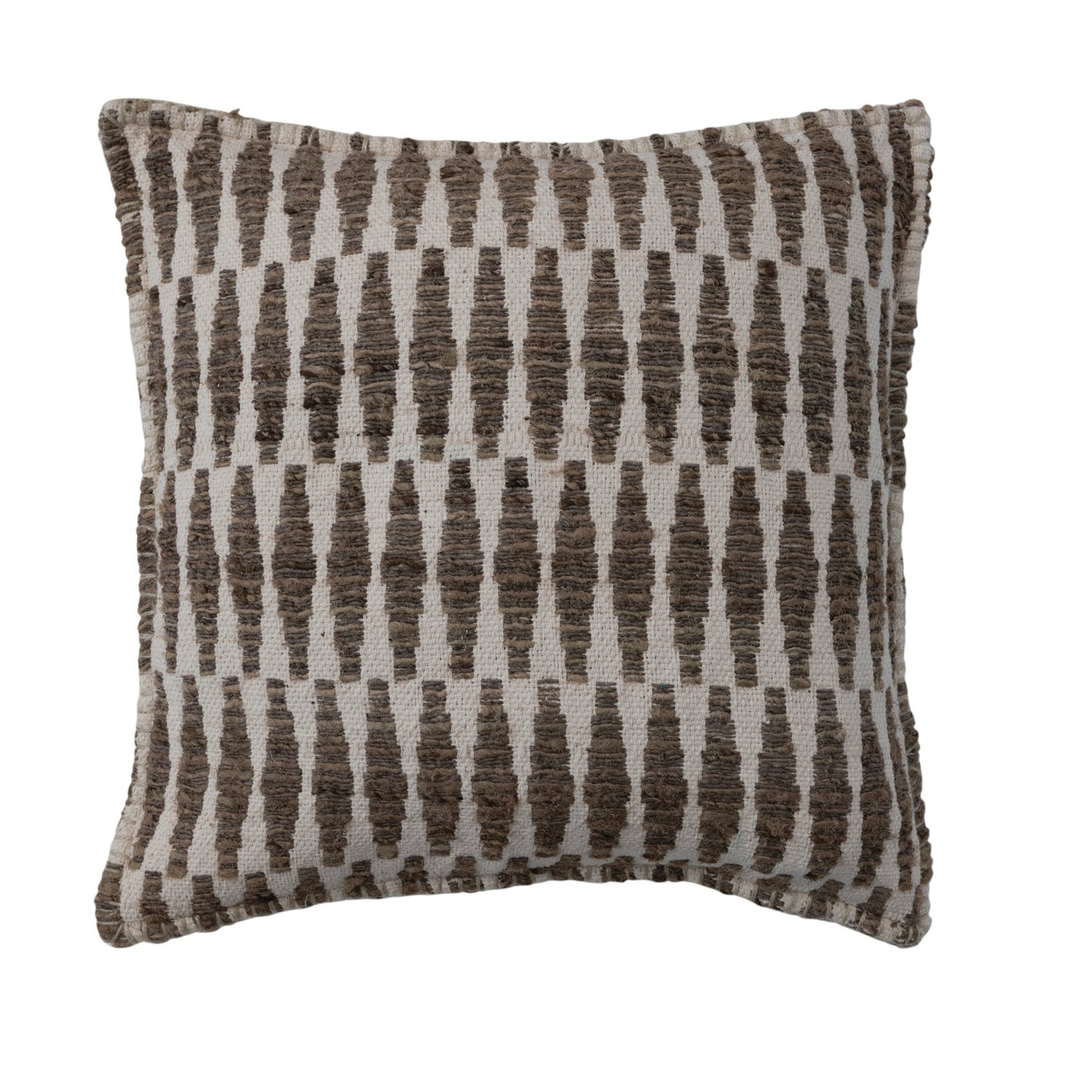 Hand-Woven Recycled Cotton Pillow, Blanket Stitch & Chambray Back, Polyester Fill