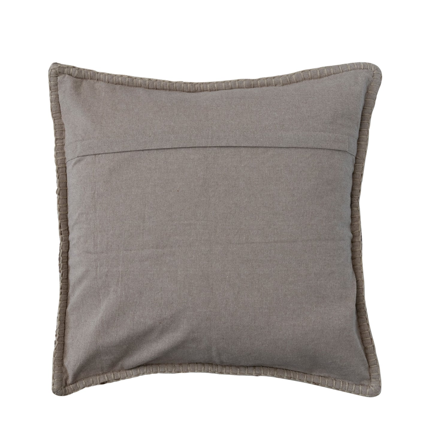 Hand-Woven Recycled Cotton Pillow, Blanket Stitch & Chambray Back, Polyester Fill