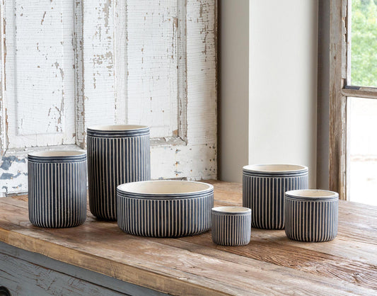 Pinstriped Cement Petite Planter Candle