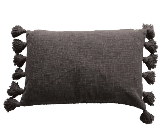 Cotton Slub Lumbar Pillow w/ Tassels