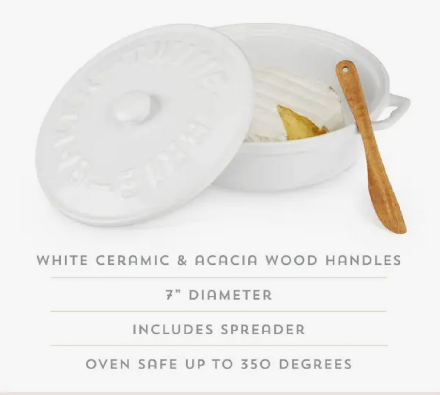 Ceramic Brie Baker & Acacia Wood Spreader Set