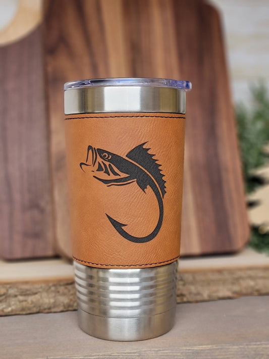 Fishing Leather Tumbler. Bass Fishing Engraved Cup.: Rawhide