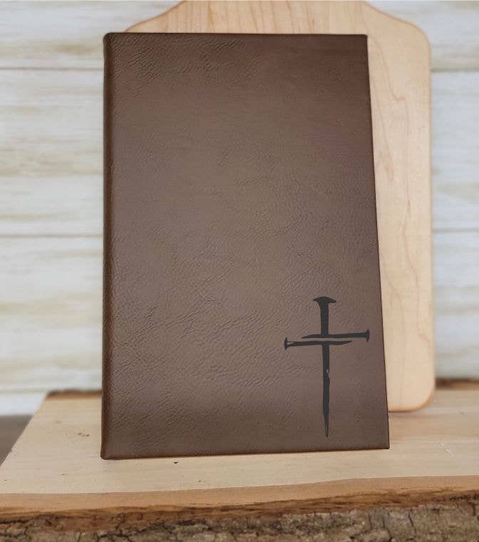 Leather Engraved Journal. 5.5x8.5" Lined Journal: Nail Cross