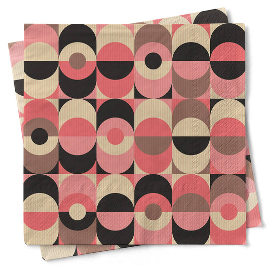 Mod Lounge Paper Company - Mid Century Modern Circle in Oval Pink Cocktail Napkin